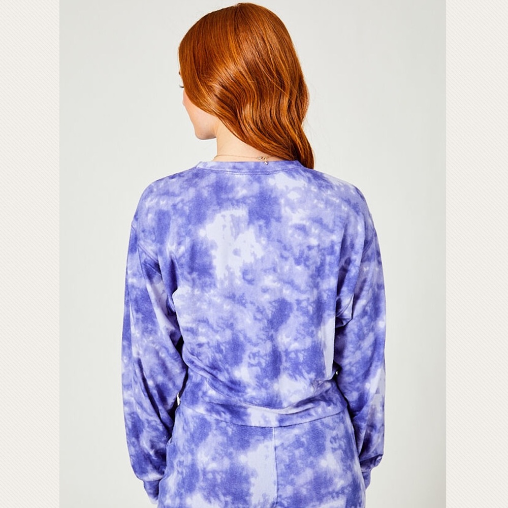 Cozy Up Lounge Cropped Top Indigo Tie Dye NEW - Picture 5 of 6